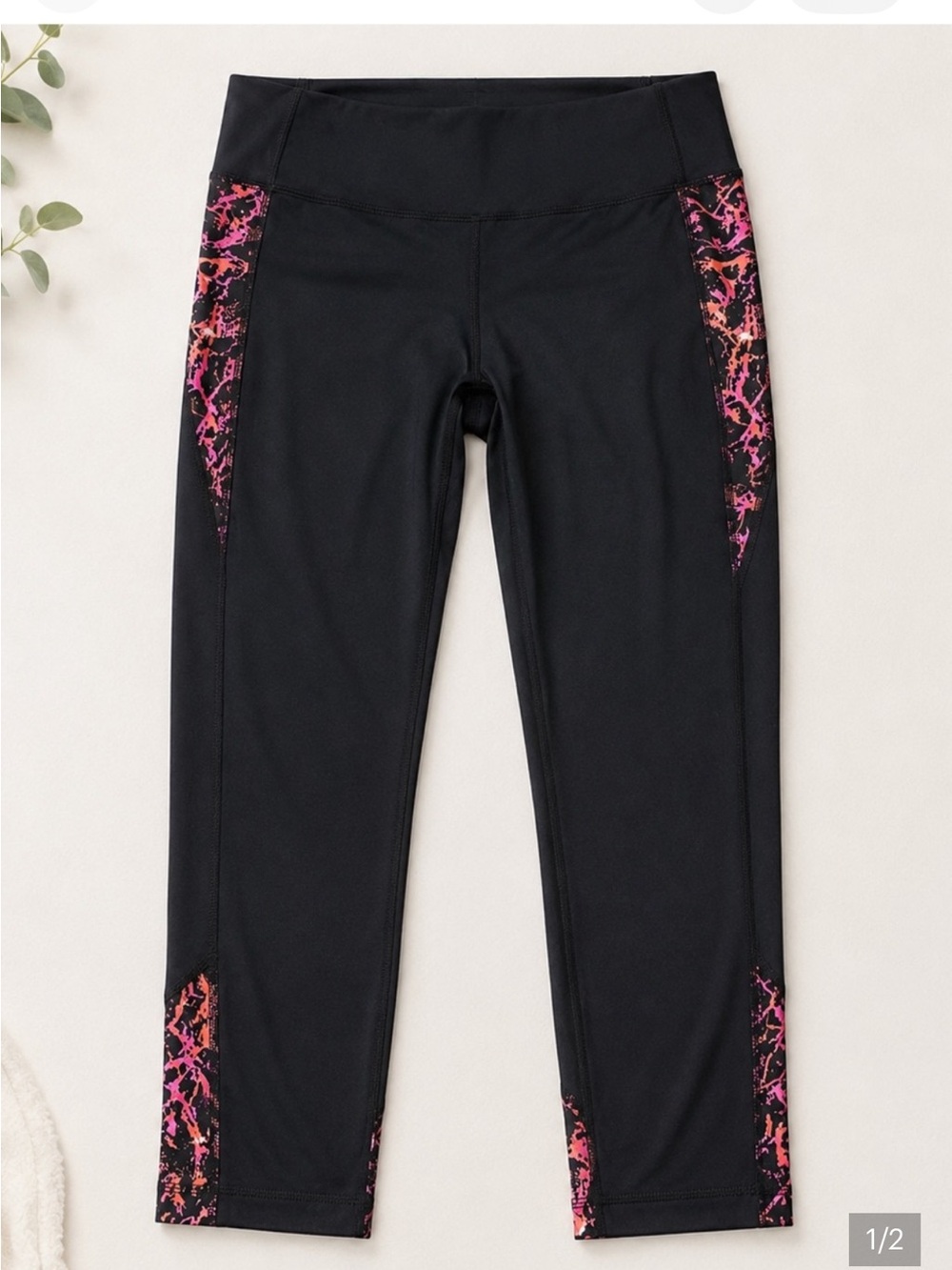 Woman’s size large ' Black Leggings with Pink Accent Panels